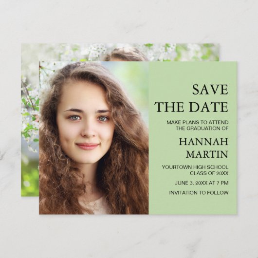 Mint Green Afstuderen 2 Foto Save Date (Voorkant / Achterkant)