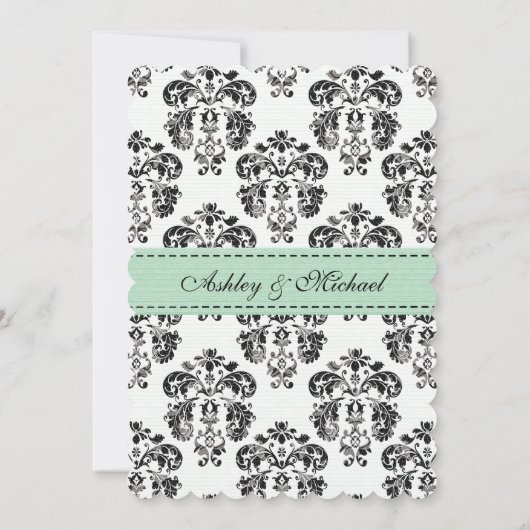 Mint Green and Black Damask Eiffel Tower Wedding Kaart (Achterkant)