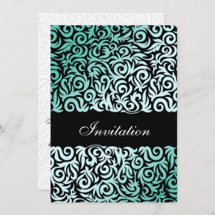 Mint Green and Black Swirling Border Wedding Kaart