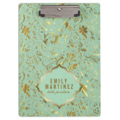 Mint Green and Gold Floral Fabric Pattern Klembord (Voorkant)