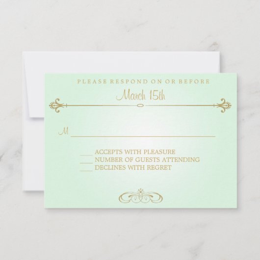 Mint Green and Gold Swirl Wedding Response Cards RSVP Kaartje (Achterkant)
