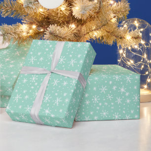 Mint Green and White Snowflake Doodle Holiday Cadeaupapier