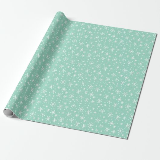 Mint Green and White Snowflake Doodle Holiday Cadeaupapier (Uitgerold)