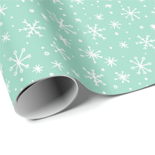 Mint Green and White Snowflake Doodle Holiday Cadeaupapier (Rol Hoek)