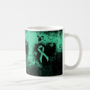 Mint Green Awareness Ribbon Grunge Heart Koffiemok