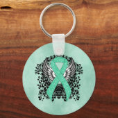 Mint Green Awareness Ribbon met Wings Sleutelhanger (Voorkant)