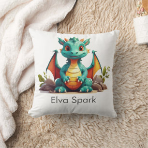 Mint Green Baby Dragon Fantasy gepersonaliseerd Kussen