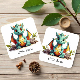 Mint Green Baby Dragon Little Roar Paper Onderzett Vierkante Kartonnen Onderzetter