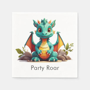 Mint Green Baby Dragon Party Roar Paper Napkins Servet