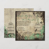 Mint Green Bird Cage Wedding Invitation Kaart (Voorkant / Achterkant)