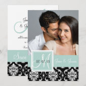 Mint Green Black Damask Photo Save the Date (Voorkant / Achterkant)