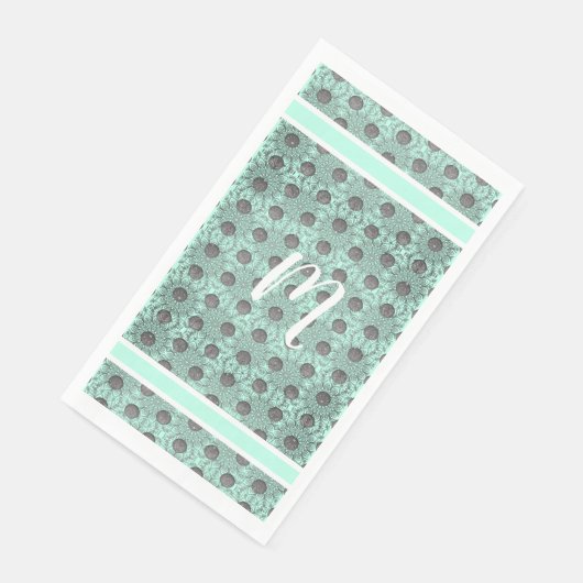 Mint Green, Black en Grey Polka Dots Pattern Servet (Hoek)