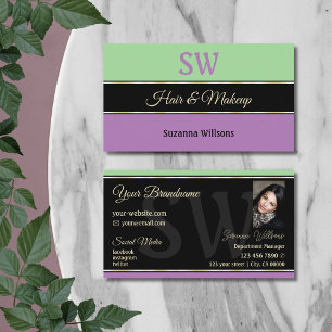 Mint Green Black Lavender met Monogram en Foto Visitekaartje