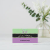 Mint Green Black Lavender Stripes met monogram Visitekaartje (Staand voorkant)