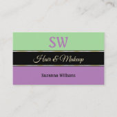 Mint Green Black Lavender Stripes met monogram Visitekaartje (Voorkant)