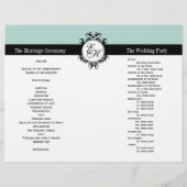 Mint Green Black Wedding Program Chic Monogramed (Achterkant)