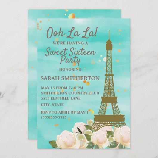 Mint Green Blauwgroen Blue Gold Eiffel Tower Sweet Kaart (Voorkant / Achterkant)