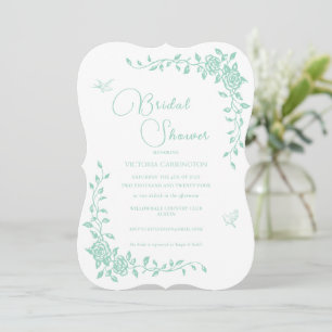 Mint Green  Bloemen Bruids Douche Uitnodiging