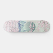 Mint Green Blue Pink Cherry Blossom Moon Mountain Skateboard (Horizontaal)