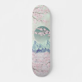 Mint Green Blue Pink Cherry Blossom Moon Mountain Skateboard (Voorkant)