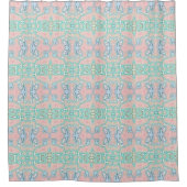 Mint Green Blue Pink Retro Nouveau Mosaic Pattern Douchegordijn (Voorkant)