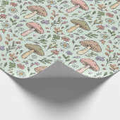 Mint Green Botanical Fungi Seamless Pattern Cadeaupapier (Hoek)