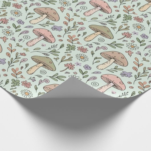 Mint Green Botanical Fungi Seamless Pattern Cadeaupapier (Hoek)