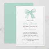 Mint Green Bow Minimaal Genderneutraal Baby shower Kaart (Voorkant / Achterkant)