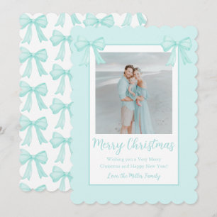 Mint Green Bows gepersonaliseerde kerstfoto Feestdagenkaart