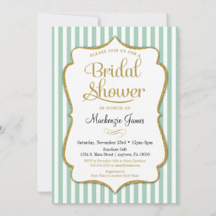 Mint Green Bridal Shower Invitation Elegant Stripe Kaart