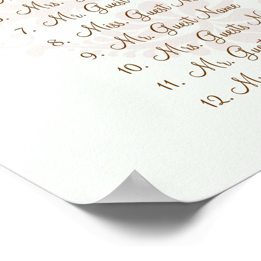 Mint Green Brown Damask Seating Chart 10 Tables Poster (Hoek)