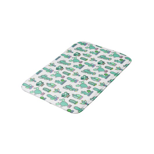Mint Green Cactus & Succulent Plant Pattern Badmat (Gekanteld)