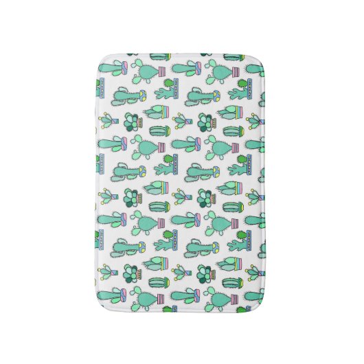 Mint Green Cactus & Succulent Plant Pattern Badmat (Voorkant Verticaal)