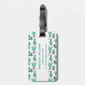 Mint Green Cactus & Succulent Plant Pattern Bagagelabel (Achterkant verticaal)