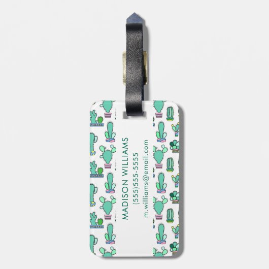Mint Green Cactus & Succulent Plant Pattern Bagagelabel (Achterkant verticaal)