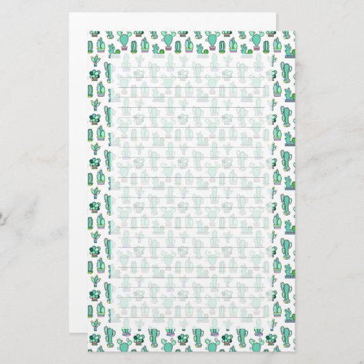 Mint Green Cactus & Succulent Plant Pattern Briefpapier (Voorkant / Achterkant)