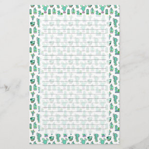Mint Green Cactus & Succulent Plant Pattern Briefpapier