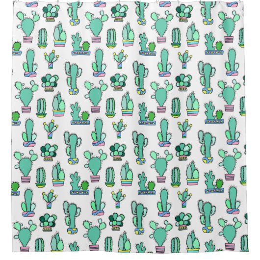 Mint Green Cactus & Succulent Plant Pattern Douchegordijn (Voorkant)