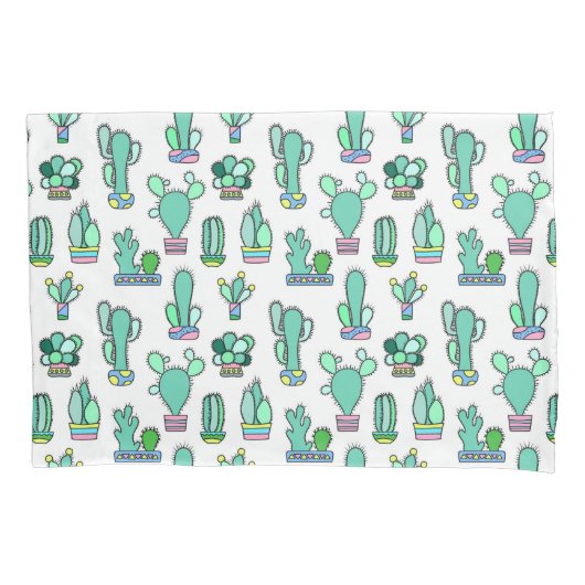 Mint Green Cactus & Succulent Plant Pattern Kussensloop (Voorkant-Links)