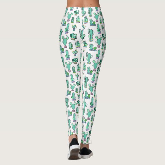 Mint Green Cactus & Succulent Plant Pattern Leggings (Achterkant)