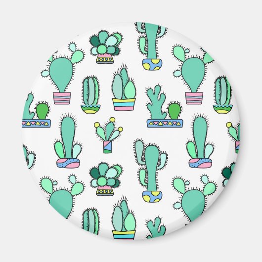 Mint Green Cactus & Succulent Plant Pattern Magneet (Voorkant)