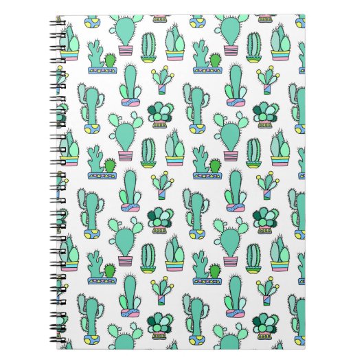 Mint Green Cactus & Succulent Plant Pattern Notitieboek (Voorkant)