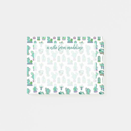 Mint Green Cactus & Succulent Plant Pattern Post-it® Notes (Voorkant)