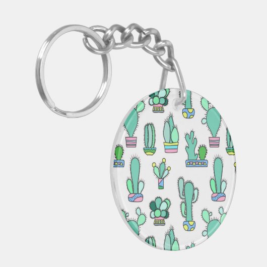 Mint Green Cactus & Succulent Plant Pattern Sleutelhanger (Voorkant Links)