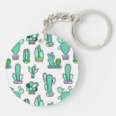 Mint Green Cactus & Succulent Plant Pattern Sleutelhanger (Achterkant)