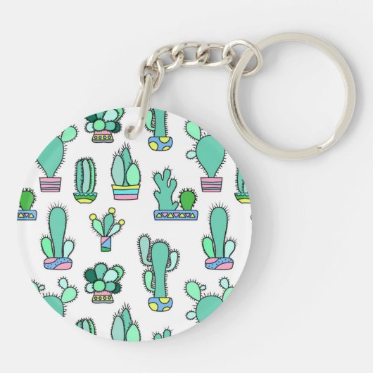 Mint Green Cactus & Succulent Plant Pattern Sleutelhanger (Achterkant)