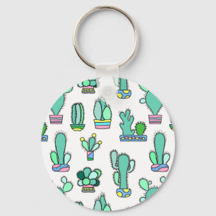 Mint Green Cactus & Succulent Plant Pattern Sleutelhanger