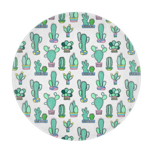 Mint Green Cactus & Succulent Plant Pattern Snijplank (Voorkant)