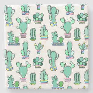 Mint Green Cactus & Succulent Plant Pattern Stenen Onderzetter