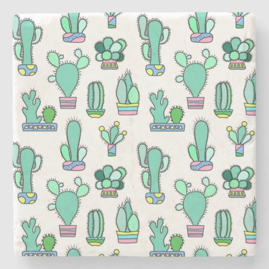 Mint Green Cactus & Succulent Plant Pattern Stenen Onderzetter (Voorkant)
